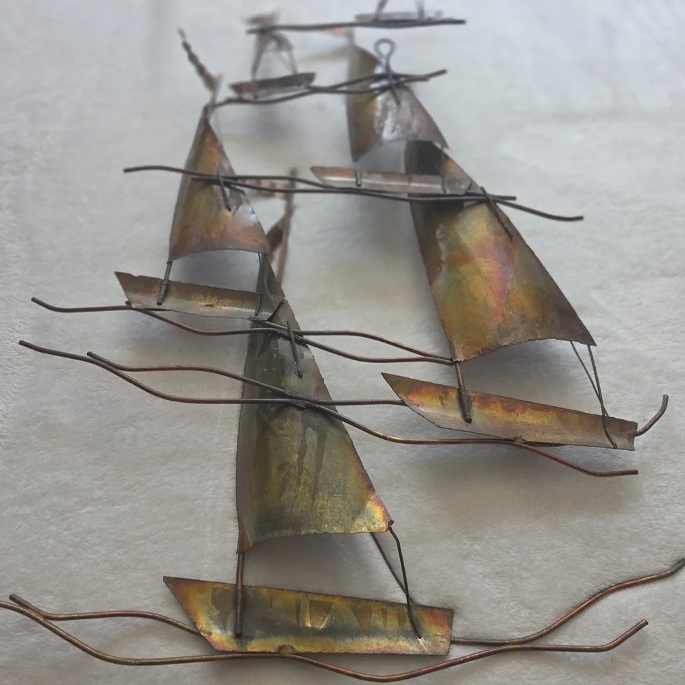 Vintage Torch Cut Metal Sailboat WallArt Jere Style Nautical Coastal Cottagecore